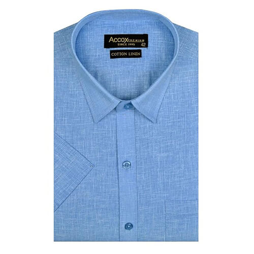 ACCOX पुरुषों की आधी आस्तीन वाली ठोस साधारण नियमित फिट कपास लिनन औपचारिक शर्ट्स (GCR139)