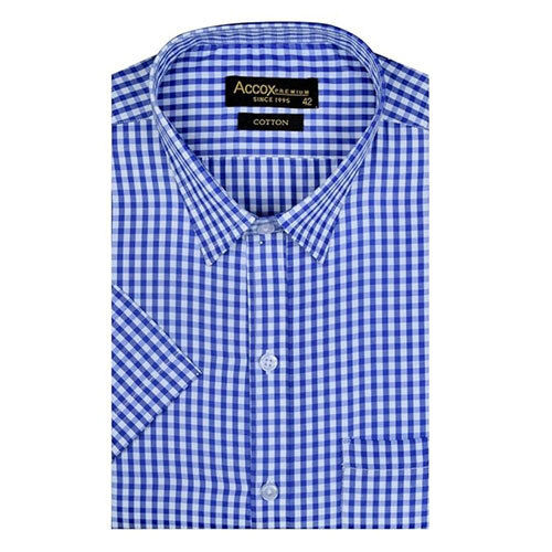 Accox Men'S Breathable Cotton Half Sleeves Regular Fit Checkered Formal Shirt For Men (Gcr97) - Color: Blue