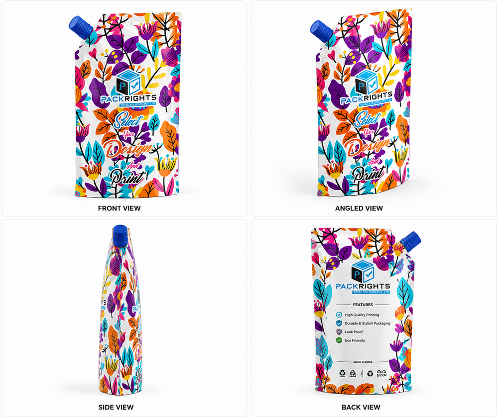 Spout Pouch - 3 or 4 Layers Laminates Material | Multiple Sizes Available, Customizable with Digital Printing, Elegant Embossed Surface