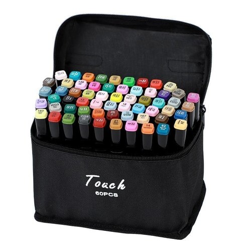 Mitsico 60 Pcs Paint Marker Color Dual Tip Art Markers Set Brush & Chisel Sketch Marker