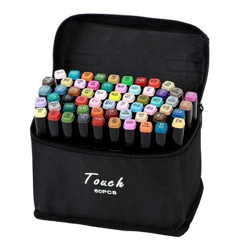 Mitsico 60 Pcs Paint Marker Color Dual Tip Art Markers Set Brush & Chisel Sketch Marker For Multi-Purpose