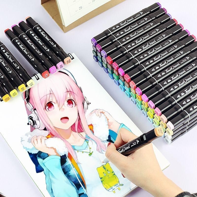 Mitsico 60 Pcs Paint Marker Color Dual Tip Art Markers Set Brush & Chisel Sketch Marker For Multi-purpose