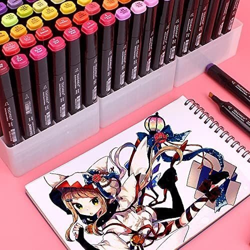 Mitsico 60 Pcs Paint Marker Color Dual Tip Art Markers Set Brush & Chisel Sketch Marker For Multi-purpose