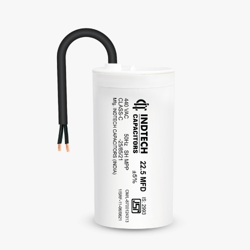 Motor Run Capacitor - Polypropylene Film, 40x72mm Size, White/gray Color | 22.5 Mfd, 250-550v Rated Voltage, -25/+85°c Temperature Range, 5% Tolerance, 50/60hz Frequency
