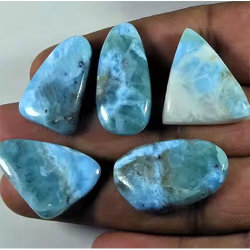 100% Natural Blue Larimar Round Shape Both Side Flat Cabochon Gemstone