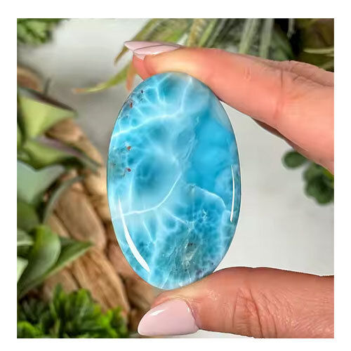 100% Natural Precious Larimar Gemstone In Smooth Oval Cabochon Cut Shape Calibrated Size - Grade: Industrial