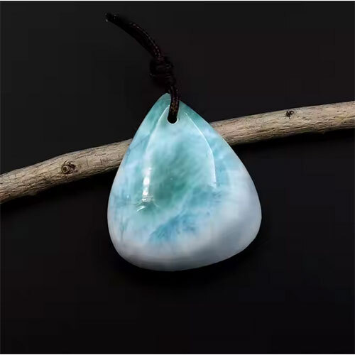 100% Natural Larimar Teardrop Pear Pendant Genuine Real Blue Fancy Larimar Gemstone