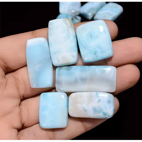 Rarest Found Larimar Gemstone Radiant Shape Cabochon Pectolite Stone Lot Tinny Larimar Gemstone