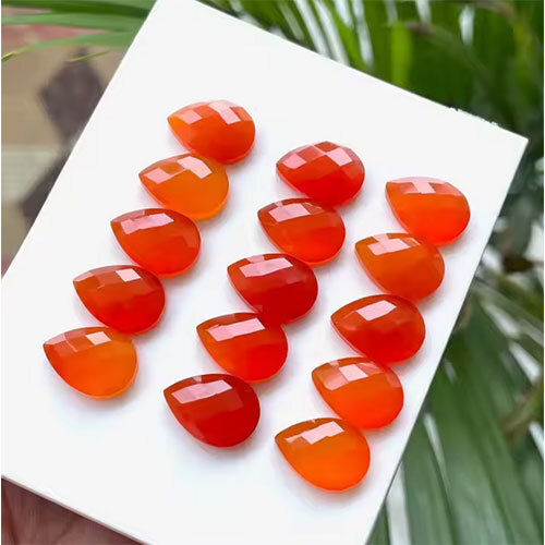 Orange Carnelian Rose Cut Flat Back Gemstone Pear Shape - Grade: Industrial