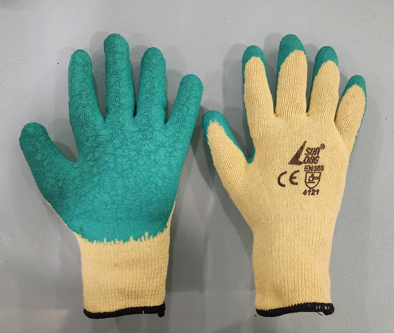 Latex Dip( Yellow / Green) Gloves - Fabric Type: Cotton