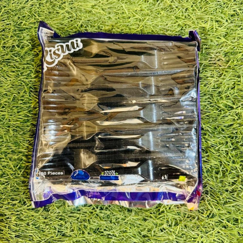 Disposable Plastic Fork - 16cm Black | Single-use Plastic, Fda Compliant, Lightweight (5g), Sparkle Design, Pack Of 4