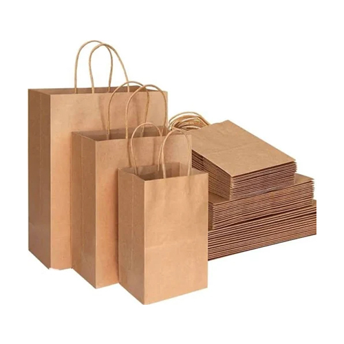 Paper Carry Bags - Coated Paper, Plain Brown Color | Customizable Designs, Eco-Friendly, Recyclable