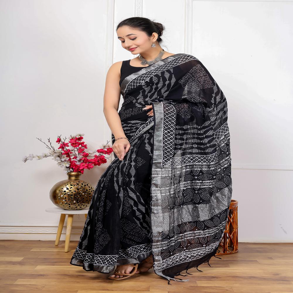 Red Color Plain Cotton Linen Sarees