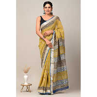 Hand Block Printed Linen Saree