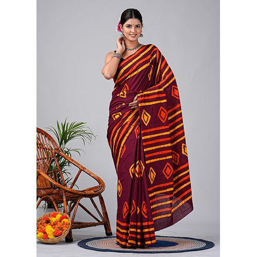 05_Bagru Hand Block Print In Azo Free Dyes 3 Cotton Saree - Color: Multicolor