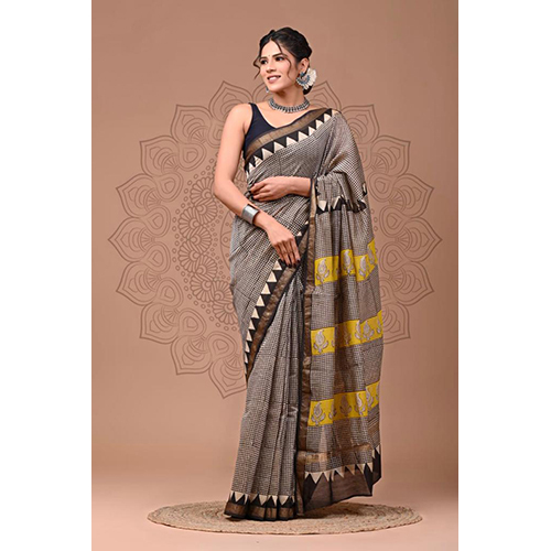 Maheshwari Silk Saree - Art Silk, 5.5 M Length, Multicolor | Ideal For Spring And Summer Casual Wear, Features Block Prints And Plain Cotton Blouse
