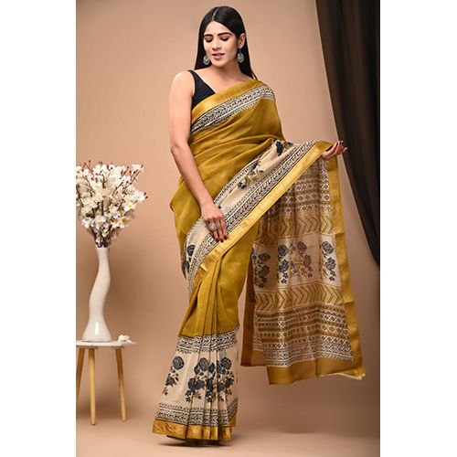 Mustard Color Maheshwari Silk Saree - Occasion: Casual