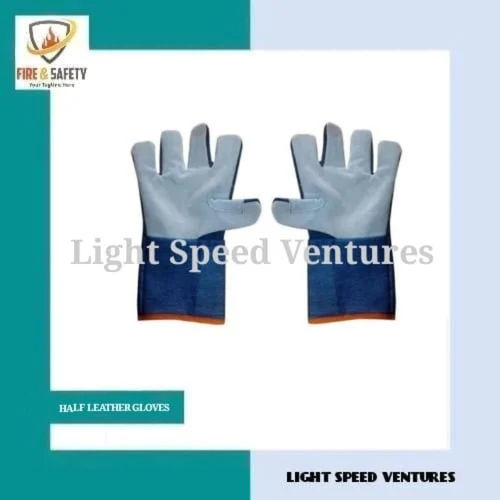 Jeans Half Leather Hand Gloves - Color: Blue