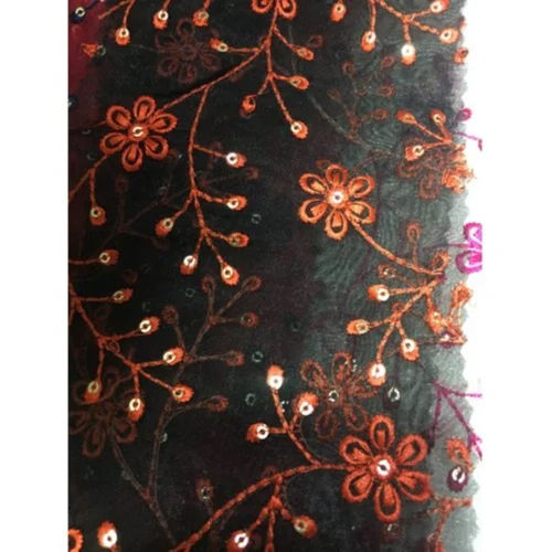 Designer Embroidered Net Fabric - Attributes: Washable