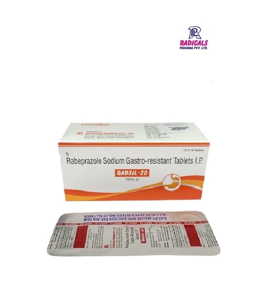 Rabeprazole Gastro Resistant Tablet - 20 mg, Suitable for Women, Adults, and Aged Persons, Treats Gastric Issues, 10x10 Tablets in Cool & Dry Place