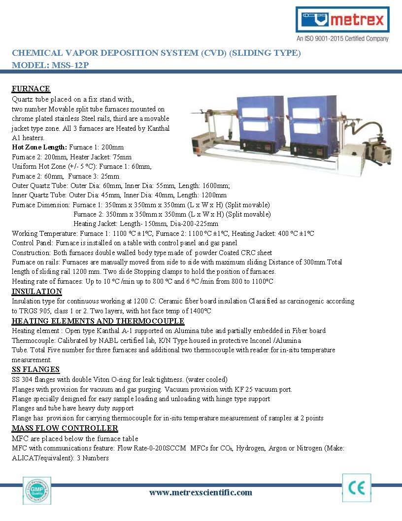 Chemical Vapour Deposition System (Cvd)/ Sliding Type - Usage: Lab / Research