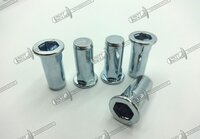 Close End Blind Rivet Nut, Semi Hex Body - Flat Head (stainless Steel) - Color: Silver