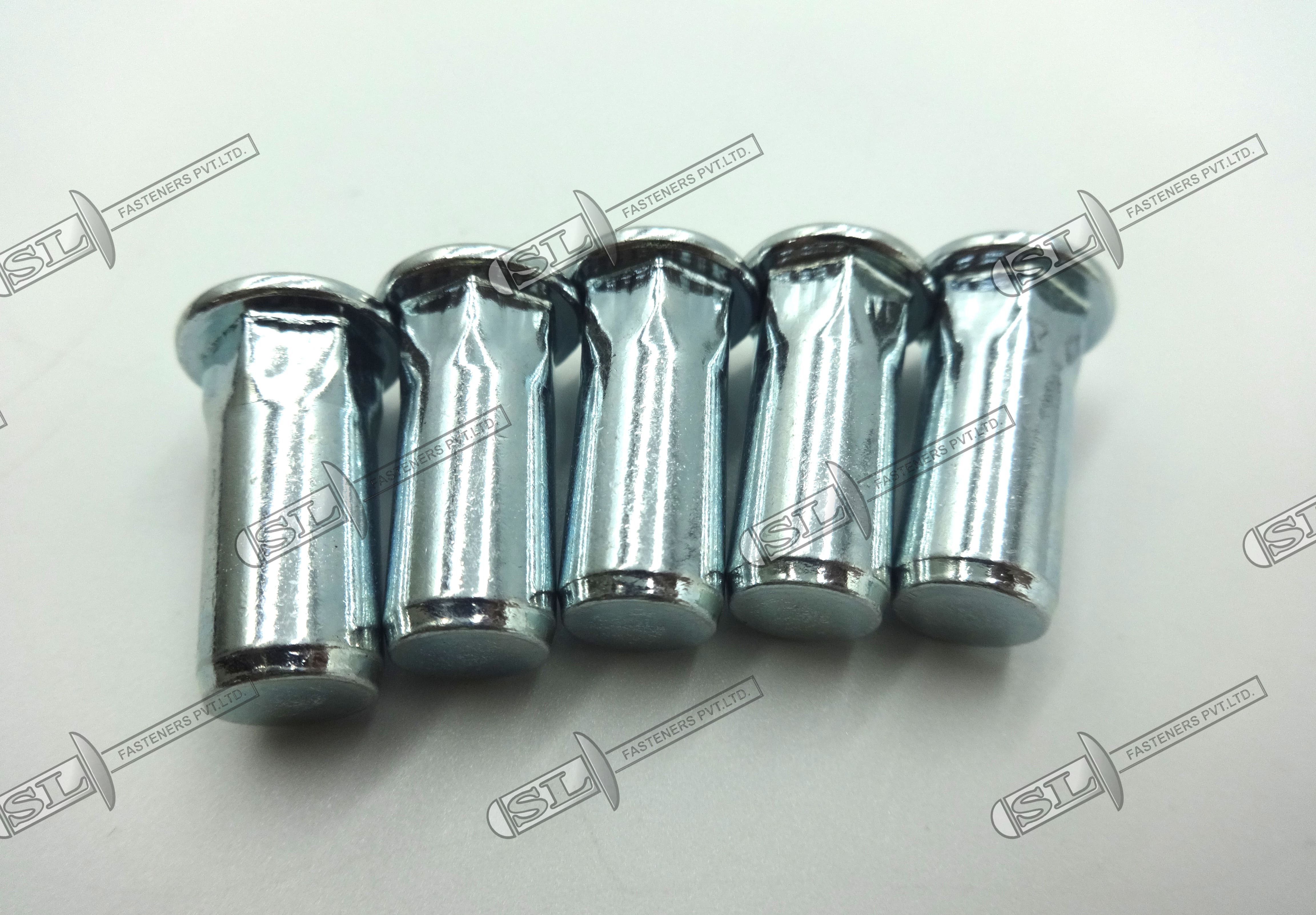 Close End Blind Rivet Nut, Semi Hex Body - Flat Head (Stainless Steel) - Color: Silver