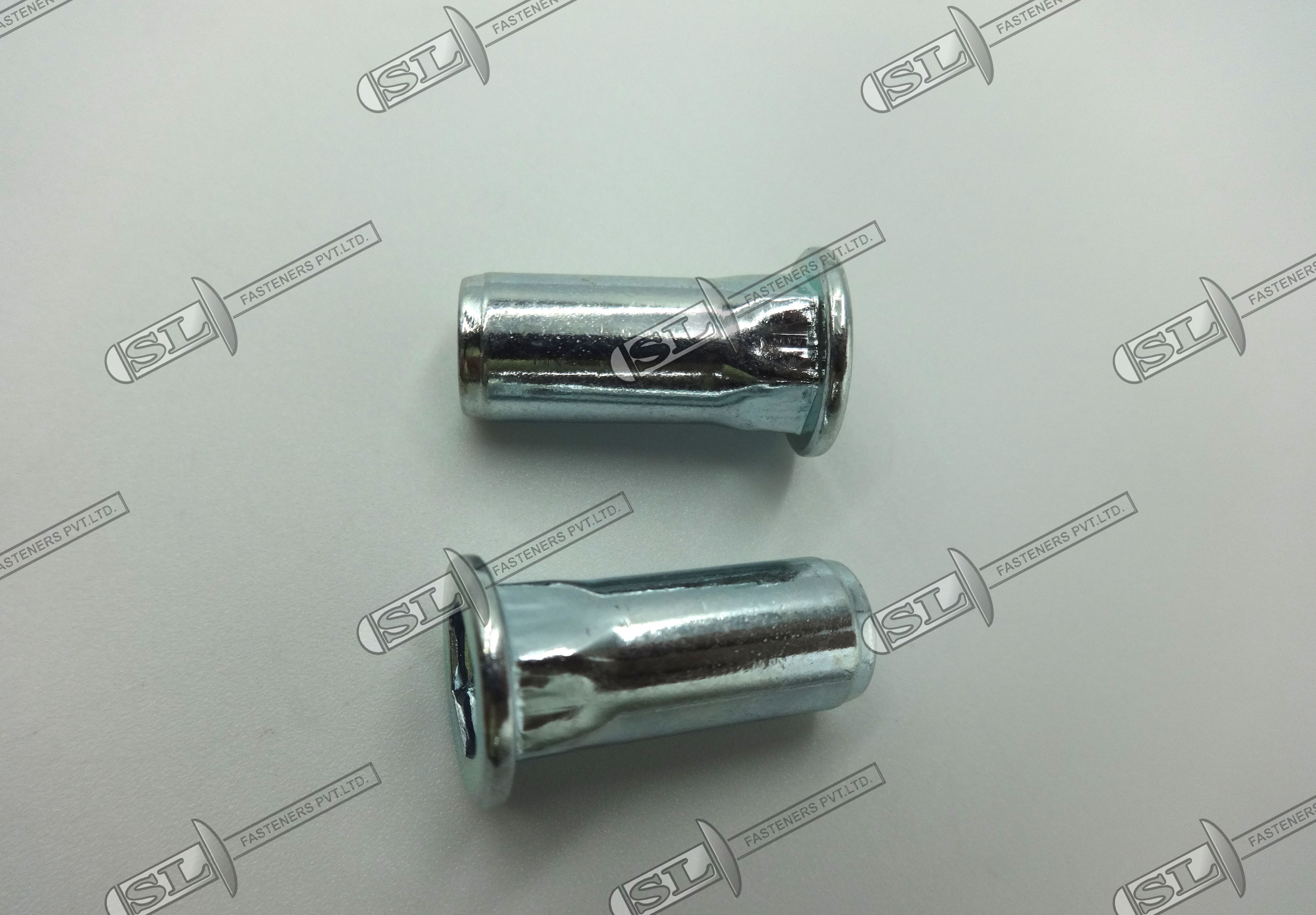 Close End Blind Rivet Nut, Semi Hex Body - Flat Head (Stainless Steel) - Color: Silver
