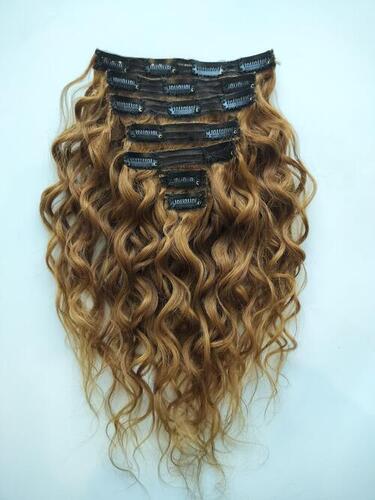 Indian Virgin Remy Natural Curly Light color 7 clip in set Human Hair Extension