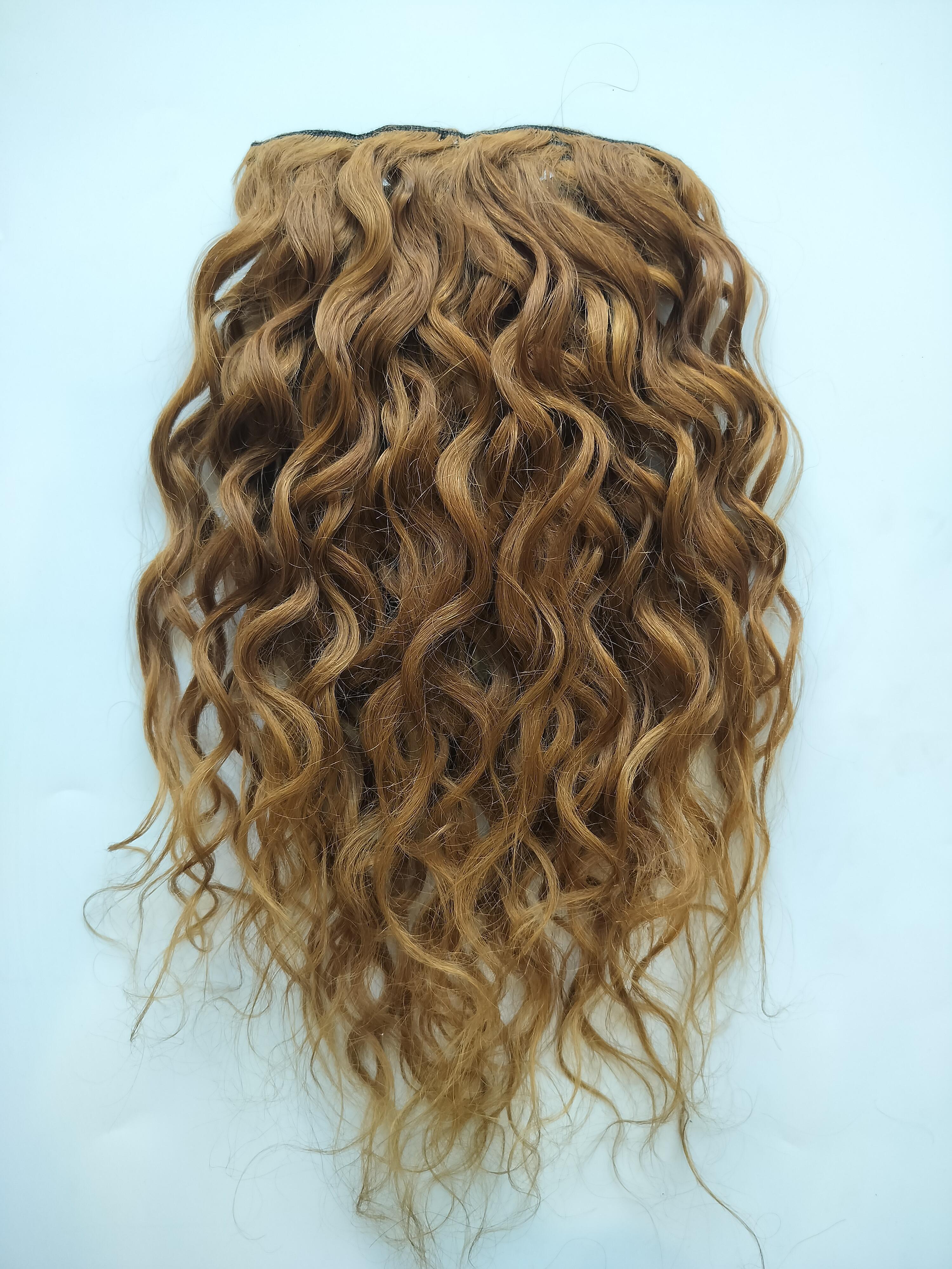 Indian Virgin Remy Natural Curly Light color 7 clip in set Human Hair Extension