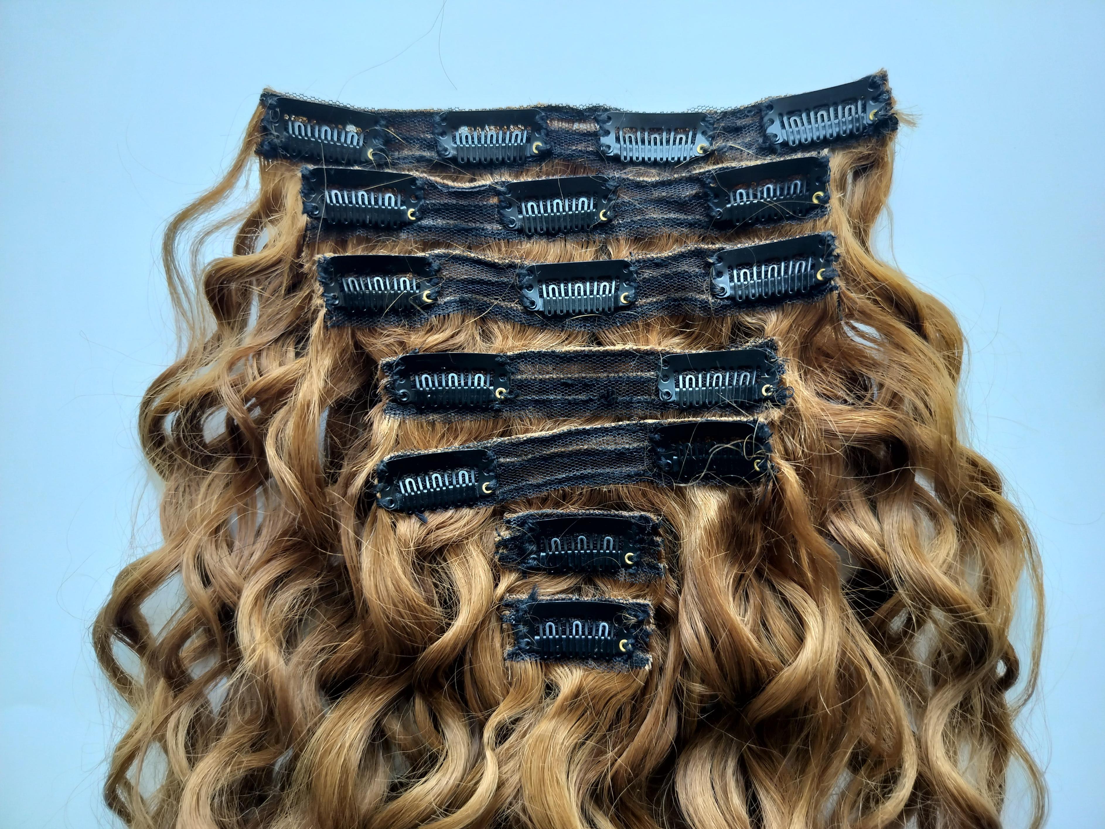 Indian Virgin Remy Natural Curly Light Color 7 Clip In Set Human Hair Extension - Length: 18 Inch (In)