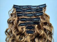 Indian Virgin Remy Natural Curly Light color 7 clip in set Human Hair Extension