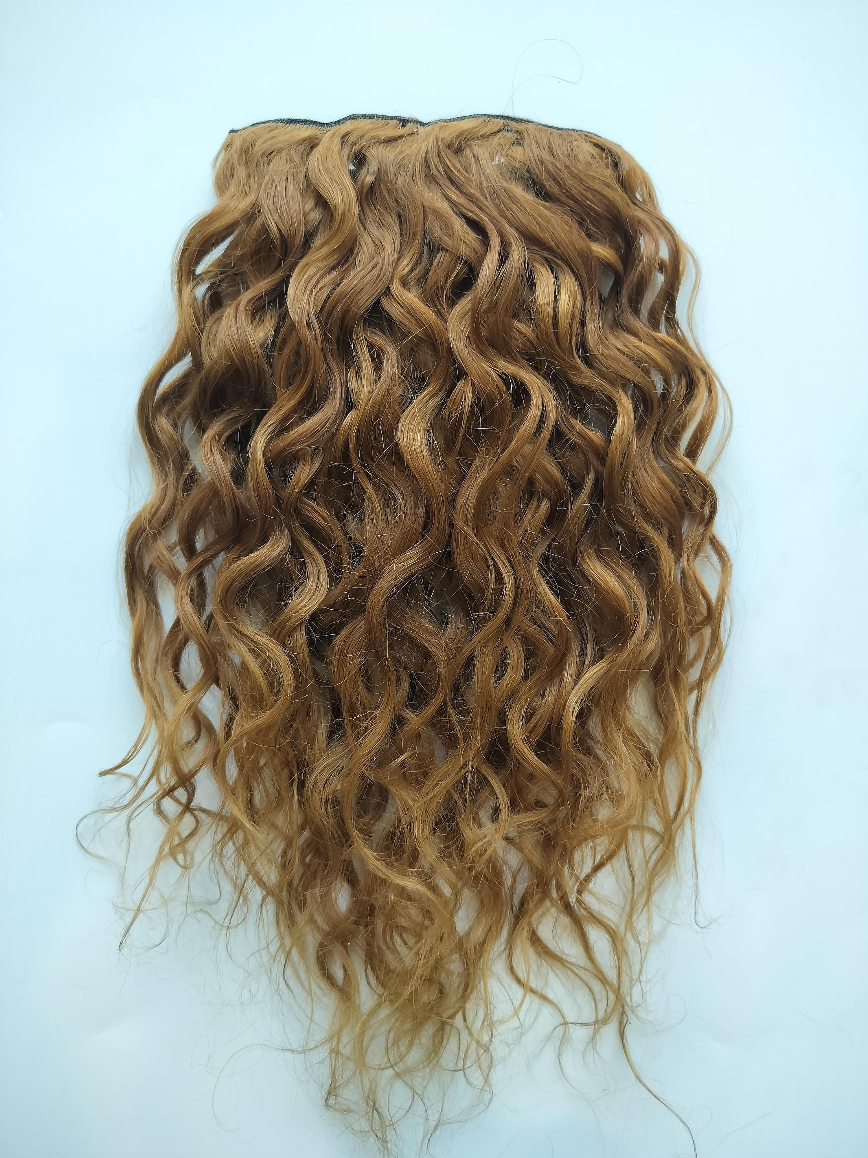 Indian Virgin Remy Natural Curly Light Color 7 Clip In Set Human Hair Extension - Length: 18 Inch (In)