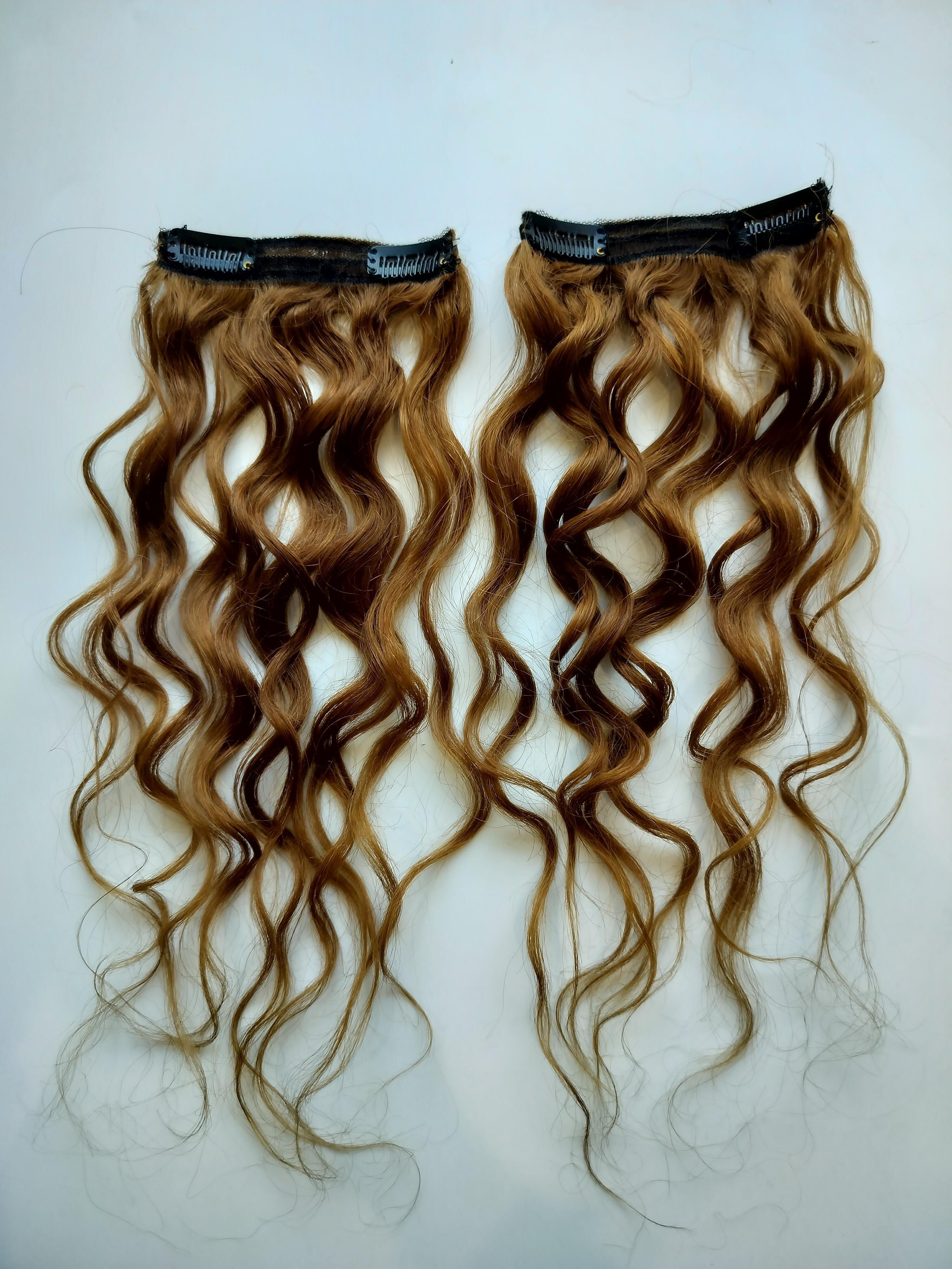 Indian Virgin Remy Natural Curly Light Color 7 Clip In Set Human Hair Extension - Length: 18 Inch (In)