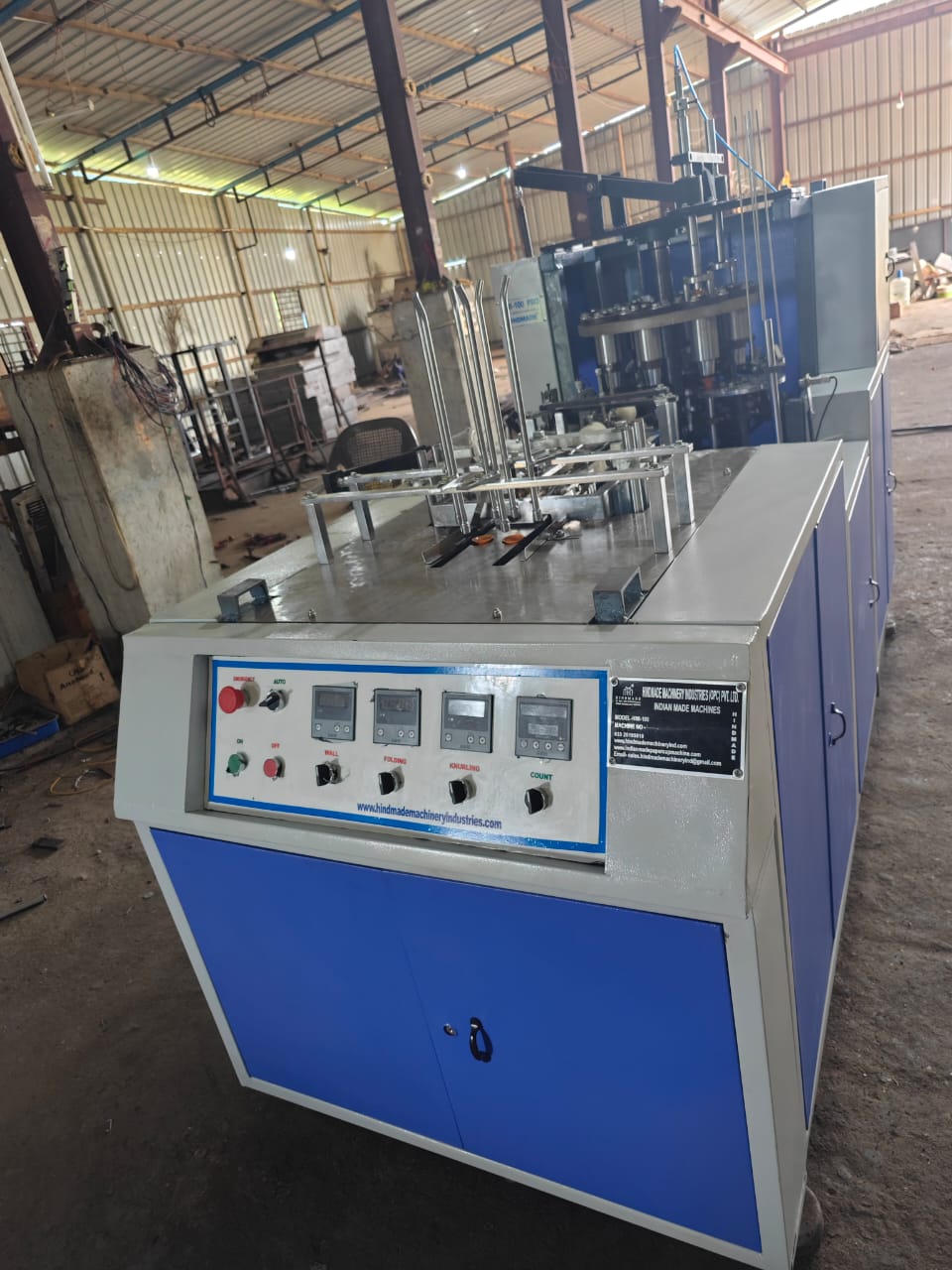 Handmade Single Phase Paper Cup Making Machine - Color: Blue & White