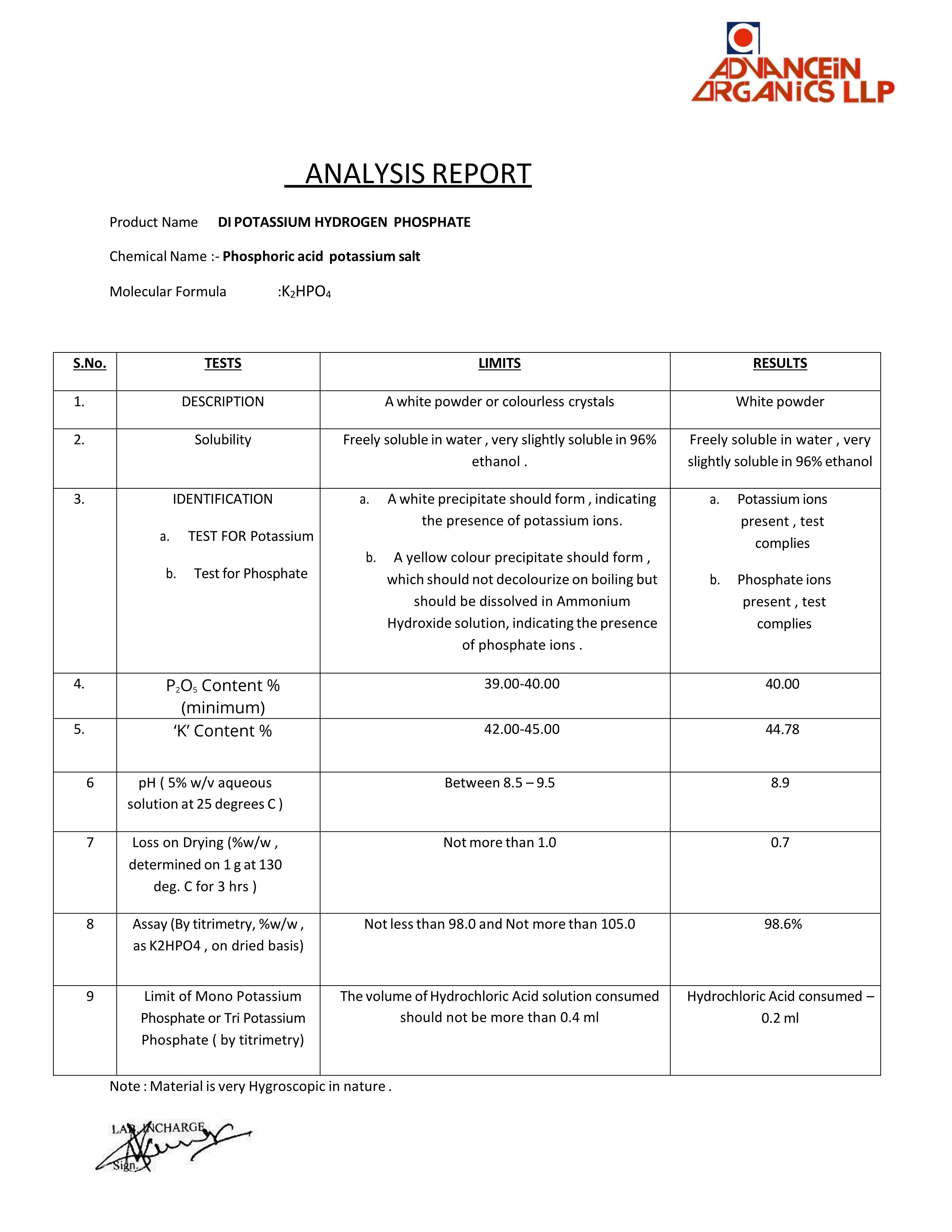 Di Potassium Phosphate Anhydrous