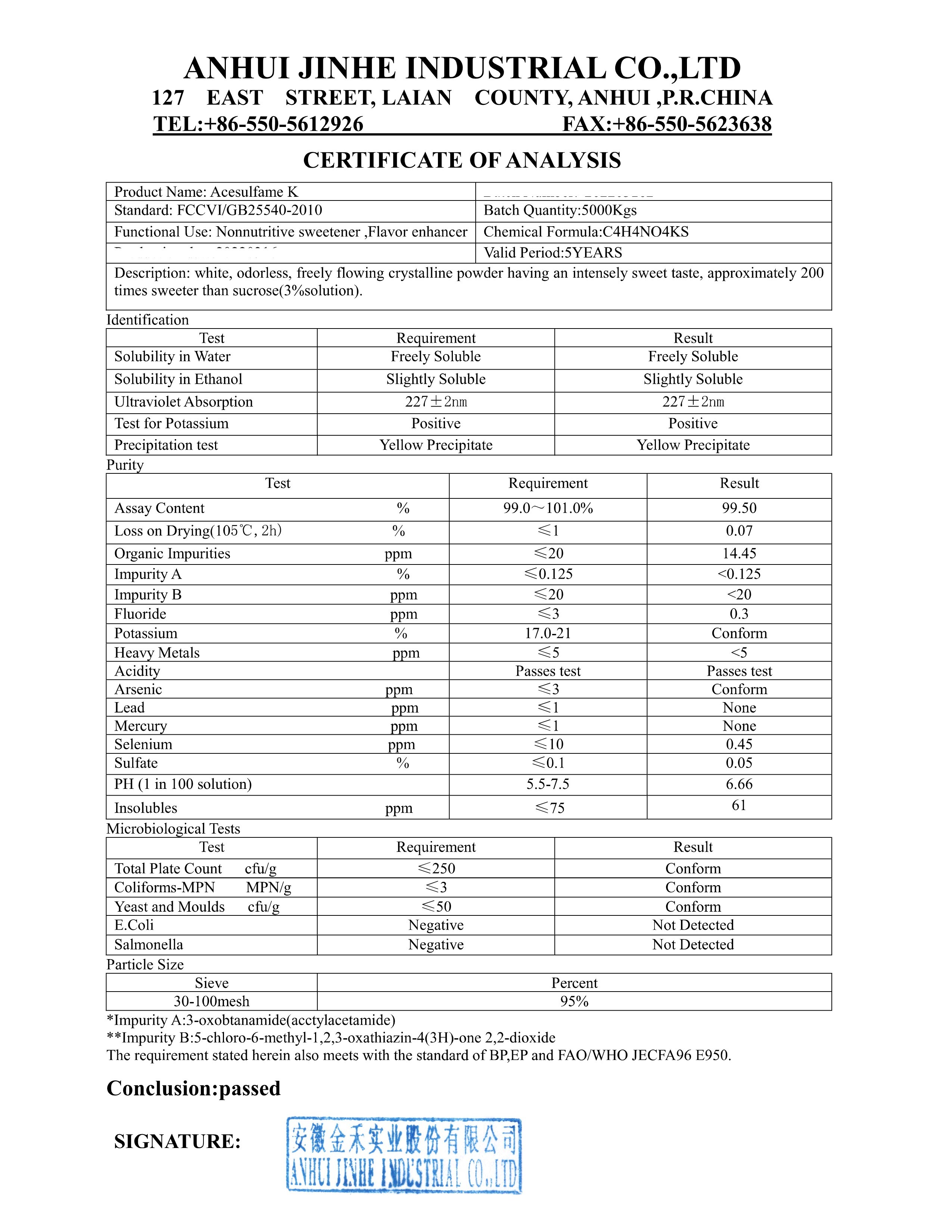 Acesulfame Potassium Sweetener