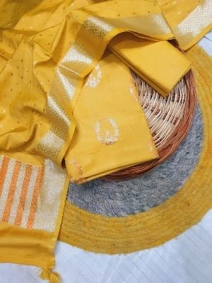 Party Wear Banarasi Silk Suits - Color: Yellow