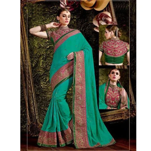 Turquoise Blue Silk Ladies Saree - Occasion: Party Wear