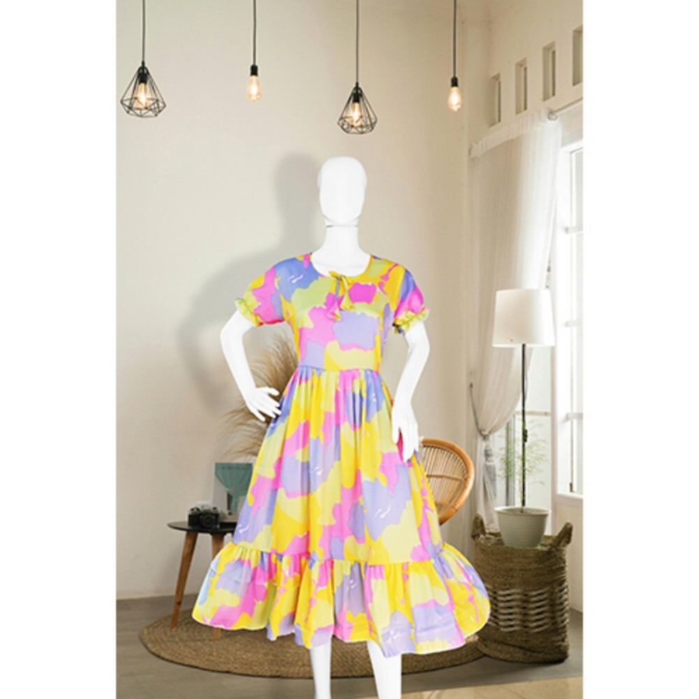 Ladies Georgette Frock Suit With Printed Design - Color: Multicolor