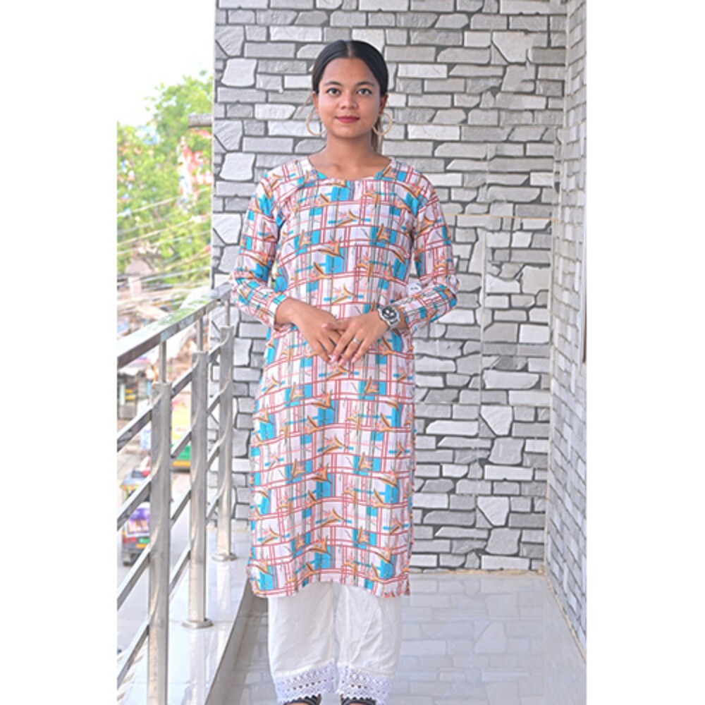 Ladies Flower Print Muslin Kurta Pant Set - High-Quality Muslin Fabric, Multicolor Floral Print, Full Sleeves Design, Washable & Comfortable for All Seasons