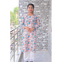 Ladies Flower Print Muslin Kurta Pant Set - High-Quality Muslin Fabric, Multicolor Floral Print, Full Sleeves Design, Washable & Comfortable for All Seasons