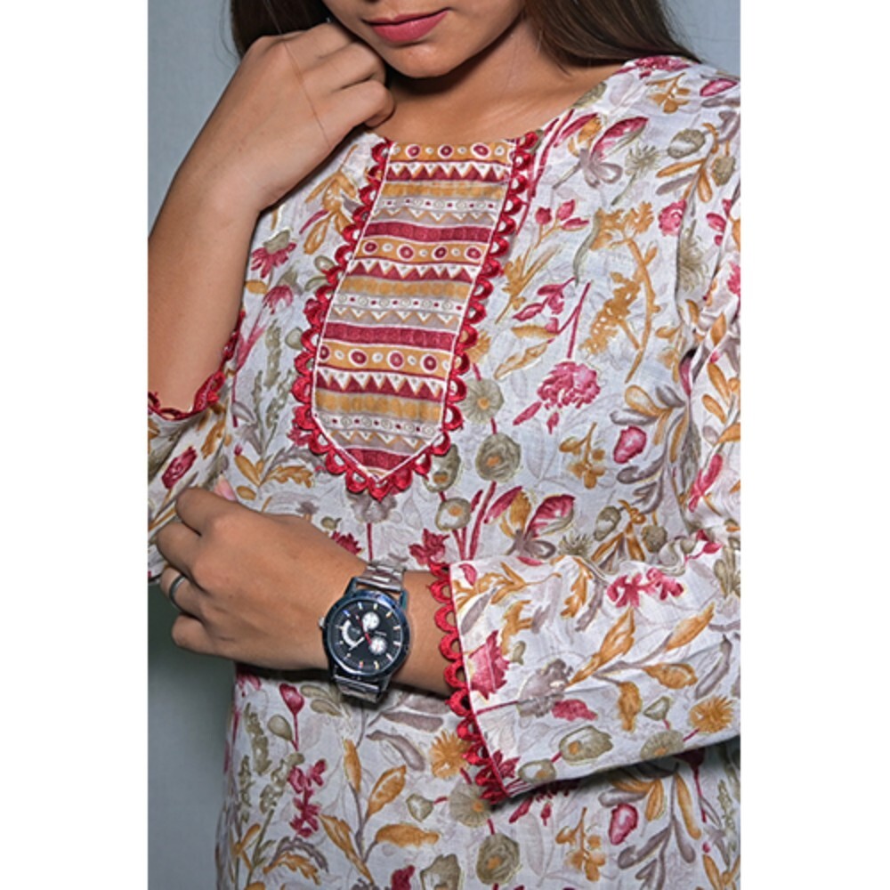 Ladies Pure Cotton Printed Kurta Pant Set - Color: Multicolor