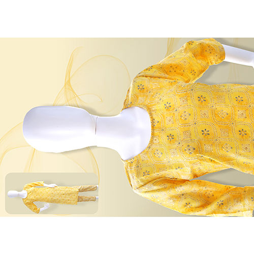 Ladies Soft Rayon Kurti Pant Set With Material Printed - Color: Yellow