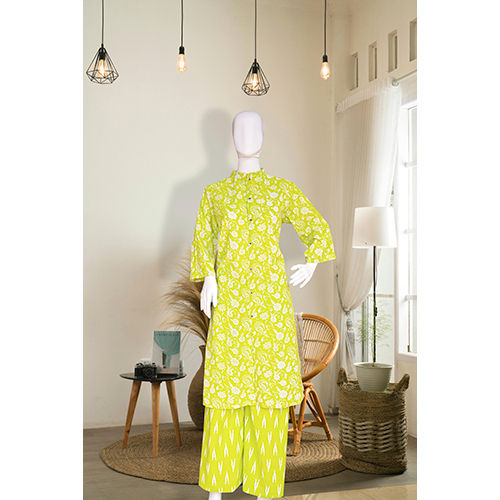 Ladies Pure Cotton Kurti Pant With Printed Design - Color: Yellow