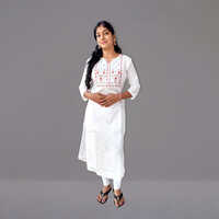 Ladies White Embroidered Silk Suit Pant - Ethnic Region: Indian