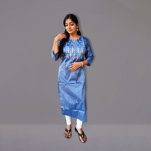 Ladies Designer Embroidered Silk Suit Pant - Color: Blue