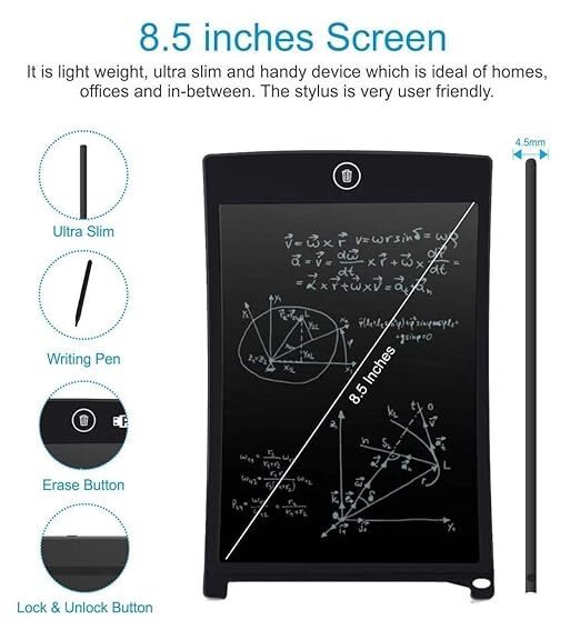 Led Writing Pad - Plastic 18x12x1 Cm | Multi-purpose Lcd Drawing Tablet For Kids And Adults One-click Clear Eye Protection Smart Lock Function