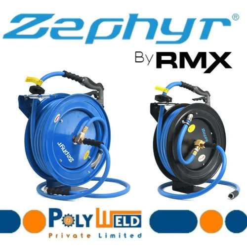 Zephyr Heavy-Duty Water Hose Reel - 15 Meter Length, Blue Metal Body | Auto-Retractable Mechanism, 12-Point Ratchet, 8-Mode Spray Gun Included