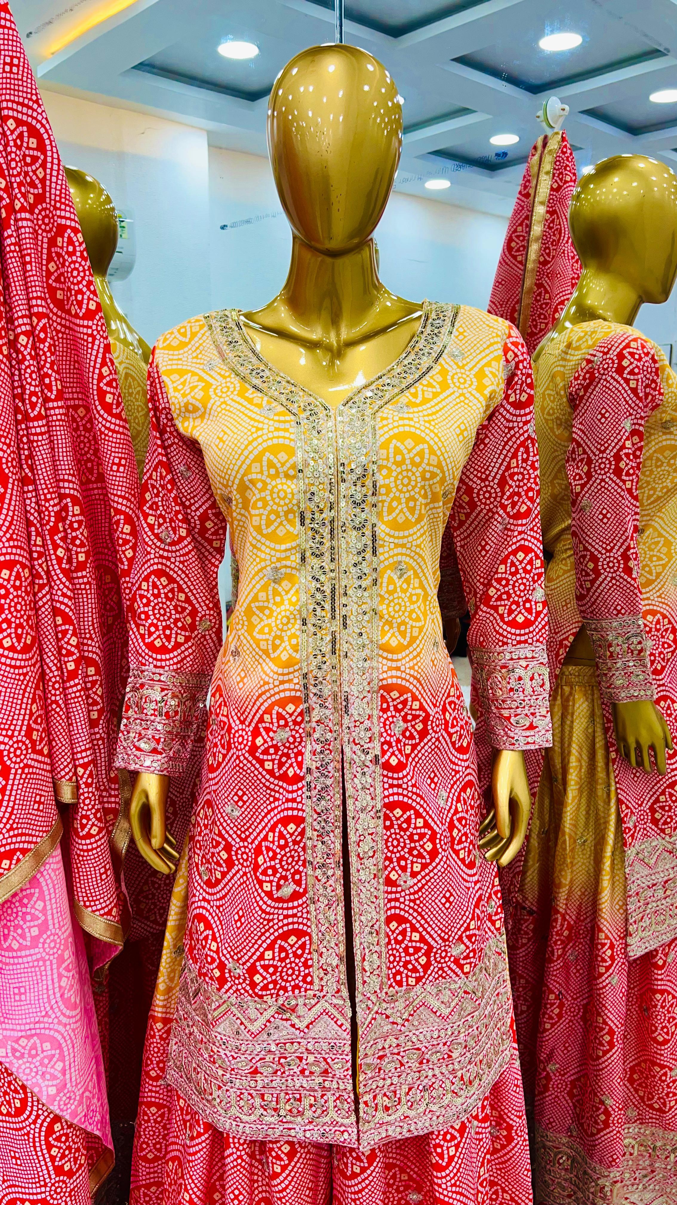 New sharara collection in heavy chinon silk top bottom and dupatta set